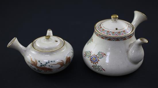 Two Japanese Satsuma pottery wine pots and covers, Meiji period, made for the Home market, 5cm.